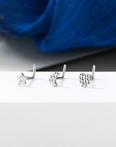 OUFER 6PCS 20G Nose Rings Studs, Star&Heart L-Shaped Nose Piercing Jewelry, Nose Rings Hoops for Women, 316L Surgical Steel Glitter Nostril Piercing Jewelry in Saudi Arabia
