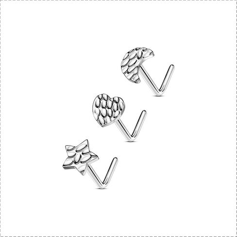 OUFER 6PCS 20G Nose Rings Studs, Star&Heart L-Shaped Nose Piercing Jewelry, Nose Rings Hoops for Women, 316L Surgical Steel Glitter Nostril Piercing Jewelry in Saudi Arabia