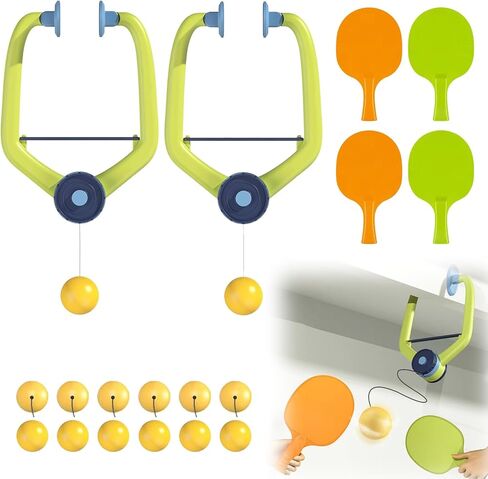 مجموعة محمولة TABLE TENNIS TENNIS TRAIPLE ، 2 PCS Trainer 12 Balls Door Pong Game للأطفال مع مضرب وكرات ، مدرب تنس معلق قابل للتعديل in Saudi Arabia