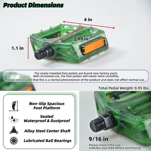 Vintage Translucent Bike Pedal [9/16 Inch], Alloy Steel Center Shaft & Nylon Bicycle Pedals With Reflective Strips, Non-slip Spikes Wide Pedals For Mountain Bikes, Cruiser Bikes, Road Bikes etc in Kuwait