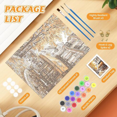 KEYIFA Paint by Numbers Kit for Adults Framed, Easy Painting Kits for Beginners, Paint on Clear Colored Canvas, Acrylic Pigment Drawing Paintwork, DIY Home Wall Decor, 12x16 in, Paris Street Night in Saudi Arabia