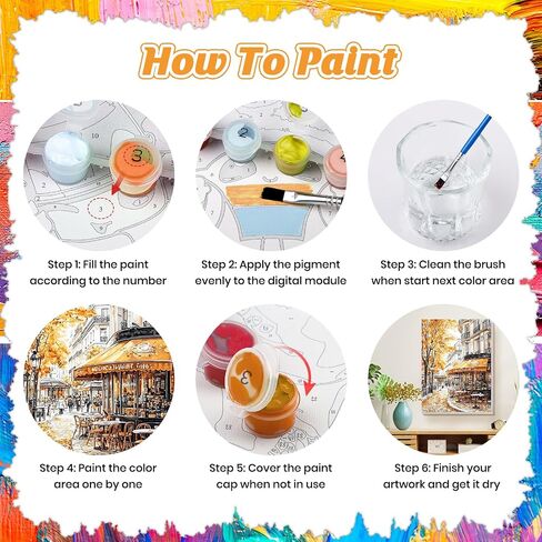 KEYIFA Paint by Numbers Kit for Adults Framed, Easy Painting Kits for Beginners, Paint on Clear Colored Canvas, Acrylic Pigment Drawing Paintwork, DIY Home Wall Decor, 12x16 in, Paris Street Night in Saudi Arabia