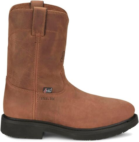 Justin Round-up 10'' Men's Steel Toe Work Boot, Durable Leather, Slip-Resistant, Waterproof, Cushioned Insole in Saudi Arabia