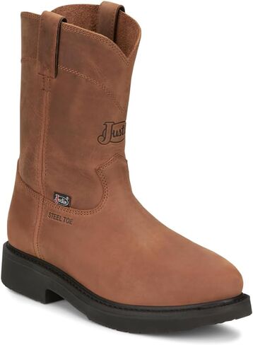 Justin Round-up 10'' Men's Steel Toe Work Boot, Durable Leather, Slip-Resistant, Waterproof, Cushioned Insole in Saudi Arabia