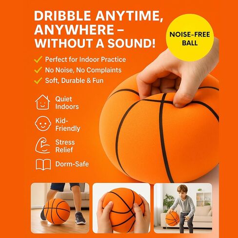 Homesmile Silent Basketball - Size 7 (29.5 '') ، كرة السلة الصامتة Dribble Dream ، تم ترقيتها إلى كرة الرغوة التي تم ترقيتها Airless & Foam ، مصممة لعدم وجود كذاب صوت لمختلف الأنشطة الداخلية والتدريب واللعب in Saudi Arabia