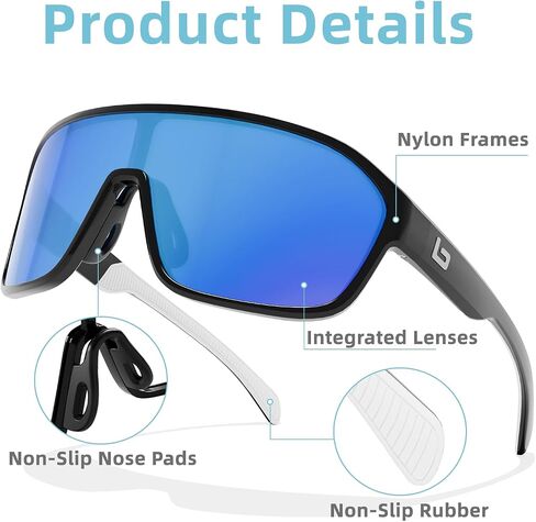 B.N.U.S ركوب الدراجات المستقطب للنظارات الشمسية للرجال - إطار TR90 المغطى بالنانو ، حماية UV400 ، تصميم عدسة UniBody in Kuwait