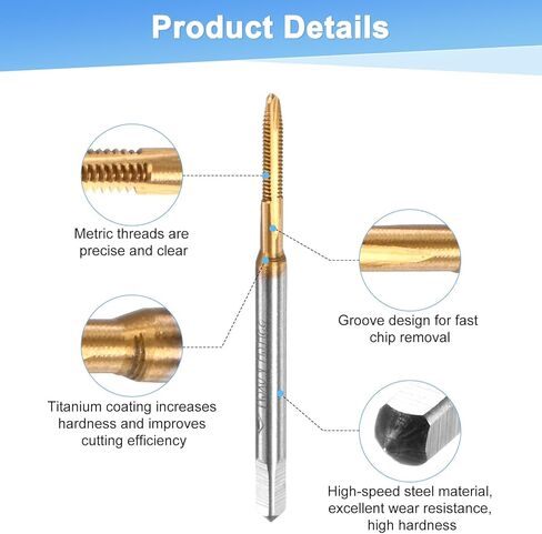 2-pack M3.5x0.6mm thour thread thour ، HSS التيتانيوم المطلي 56 مم طول مستقيم الفلوت يمين ترابط ترتيب المسمار لآلات الحفر/الطحن/أدوات آلة CNC in Kuwait