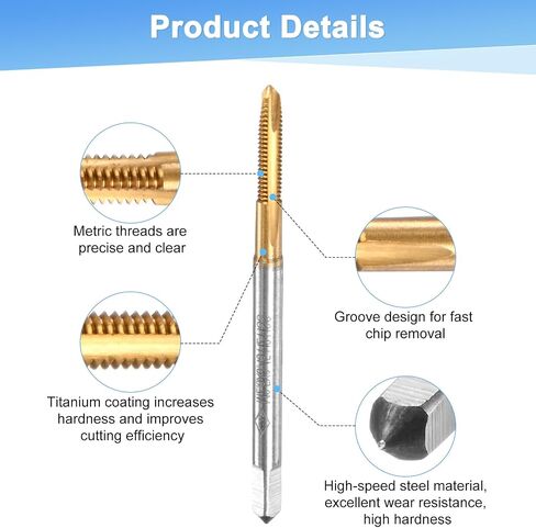 2-Pack M3.5x0.6mm Metric Thread Tap, HSS Titanium Coated 56mm Length Straight Flute Right Hand Thread Screw Tapping Tool for Drilling/Milling Machines/CNC Machine Tools in Saudi Arabia