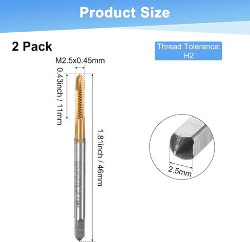 2-Pack M3.5x0.6mm Metric Thread Tap, HSS Titanium Coated 56mm Length Straight Flute Right Hand Thread Screw Tapping Tool for Drilling/Milling Machines/CNC Machine Tools in Saudi Arabia