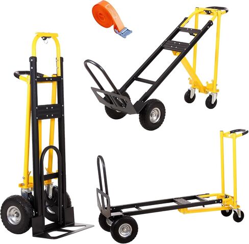 Convertible Hand Truck Dolly Cart,3-in-1 Industrial Aluminum Hand Truck,1000 Lbs Capacity Hand Trucks Heavy Duty Dolly Cart with Solid Wheels and Straps for Moving Transport (Black Yellow) in Saudi Arabia