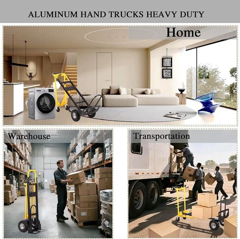 Convertible Hand Truck Dolly Cart,3-in-1 Industrial Aluminum Hand Truck,1000 Lbs Capacity Hand Trucks Heavy Duty Dolly Cart with Solid Wheels and Straps for Moving Transport (Black Yellow) in Saudi Arabia