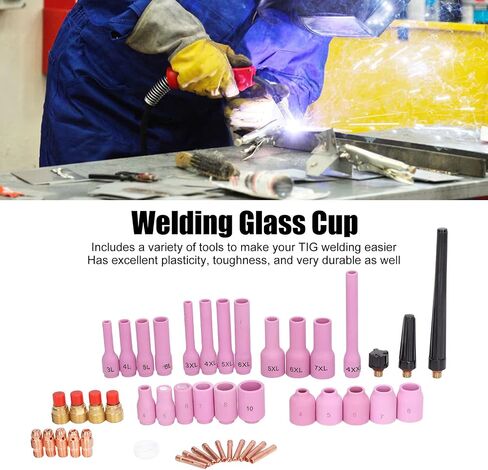 46Pcs TIG Welding Accessory Cup Gasket Collet Lens Tool Set Kit Suitable for SR WP 9/20/25 and Multiple TIG Welding Torches Ideal for Argon Arc Welding and Arc in Saudi Arabia