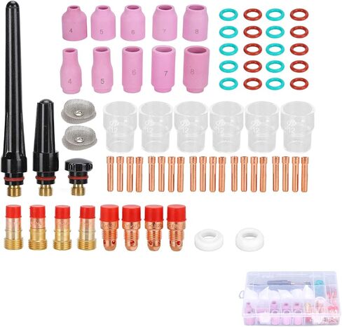 71Pcs TIG Welding Accessory Set Including Glass Cup Washer Electrode Clamp Gas Lens Suitable for WP17 WP18 WP26 TIG Welding Torch Improving Work Efficiency for Argon in Saudi Arabia