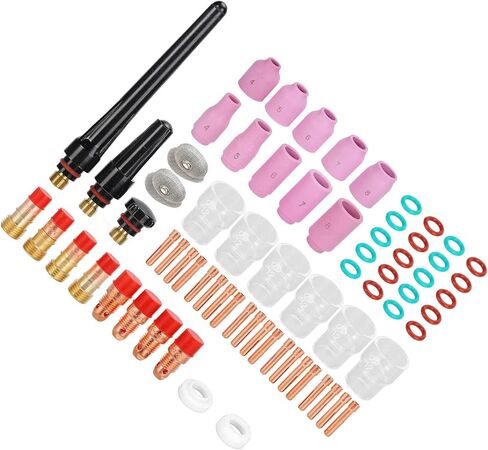 71Pcs TIG Welding Accessory Set Including Glass Cup Washer Electrode Clamp Gas Lens Suitable for WP17 WP18 WP26 TIG Welding Torch Improving Work Efficiency for Argon in Saudi Arabia