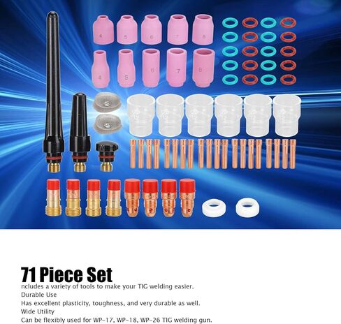 71Pcs TIG Welding Accessory Set Including Glass Cup Washer Electrode Clamp Gas Lens Suitable for WP17 WP18 WP26 TIG Welding Torch Improving Work Efficiency for Argon in Saudi Arabia
