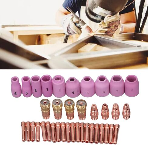 مجموعة ملحقات لحام TIG 68pcs بما في ذلك الزجاج كوب موصل القطب الكهربائي PTFE الأمامي مناسبة ل WP 17 18 26 مدافع لحام in Saudi Arabia