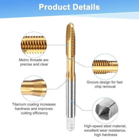 4-Pack M3.5x0.6mm Metric Thread Tap, HSS Titanium Coated 56mm Length Straight Flute Right Hand Thread Screw Tapping Tool for Drilling/Milling Machines/CNC Machine Tools in Kuwait