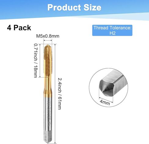 4-Pack M3.5x0.6mm Metric Thread Tap, HSS Titanium Coated 56mm Length Straight Flute Right Hand Thread Screw Tapping Tool for Drilling/Milling Machines/CNC Machine Tools in Kuwait