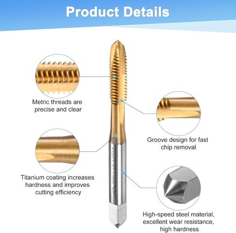 4 عبوات M3.5x0.6mm نقرة خيط متري ، HSS التيتانيوم المطلي 56 مم طول مستقيم الناي الفلوت يمين ترابط المسمار in Kuwait
