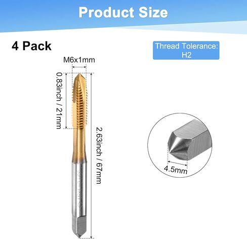 4 عبوات M3.5x0.6mm نقرة خيط متري ، HSS التيتانيوم المطلي 56 مم طول مستقيم الناي الفلوت يمين ترابط المسمار in Kuwait