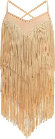 Iwemek Kids Fapper Dress for Girls Latin Dance Dress Tiered Tassel Fringe Fringe Dresses Salsa Ballroom Dance Complete Comple in Kuwait
