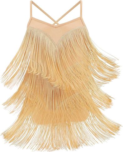 Iwemek Kids Fapper Dress for Girls Latin Dance Dress Tiered Tassel Fringe Fringe Dresses Salsa Ballroom Dance Complete Comple in Kuwait