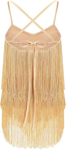 Iwemek Kids Fapper Dress for Girls Latin Dance Dress Tiered Tassel Fringe Fringe Dresses Salsa Ballroom Dance Complete Comple in Kuwait