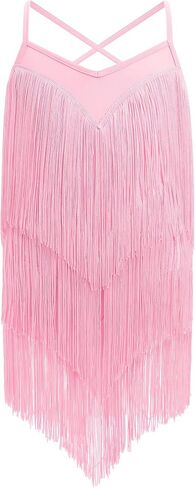Iwemek Kids Fapper Dress for Girls Latin Dance Dress Tiered Tassel Fringe Fringe Dresses Salsa Ballroom Dance Complete Comple in Kuwait