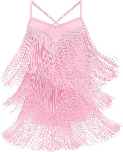 Iwemek Kids Fapper Dress for Girls Latin Dance Dress Tiered Tassel Fringe Fringe Dresses Salsa Ballroom Dance Complete Comple in Kuwait