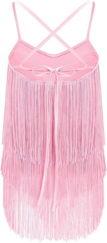 Iwemek Kids Fapper Dress for Girls Latin Dance Dress Tiered Tassel Fringe Fringe Dresses Salsa Ballroom Dance Complete Comple in Kuwait