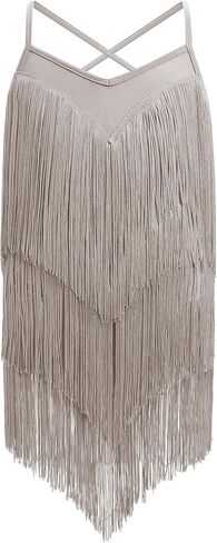 Iwemek Kids Fapper Dress for Girls Latin Dance Dress Tiered Tassel Fringe Fringe Dresses Salsa Ballroom Dance Complete Comple in Kuwait