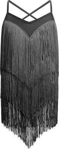 Iwemek Kids Fapper Dress for Girls Latin Dance Dress Tiered Tassel Fringe Fringe Dresses Salsa Ballroom Dance Complete Comple in Saudi Arabia