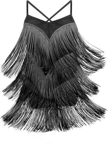 Iwemek Kids Fapper Dress for Girls Latin Dance Dress Tiered Tassel Fringe Fringe Dresses Salsa Ballroom Dance Complete Comple in Saudi Arabia