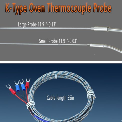 2 Pack K-type probes thermocouple probes كبير 11.9 "-0.13" مسبار صغير 11.9 "/0.03" درجة الحرارة 40 ° F-2000 ° F كابل 55 " in Kuwait