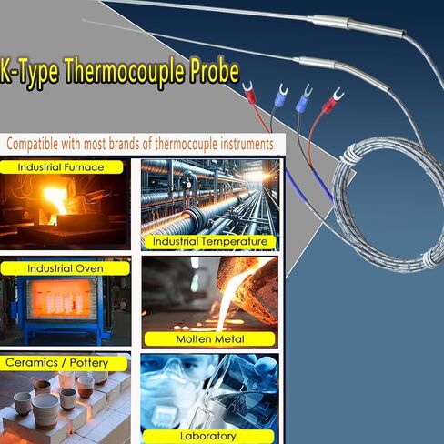 2 Pack K-type probes thermocouple probes كبير 11.9 "-0.13" مسبار صغير 11.9 "/0.03" درجة الحرارة 40 ° F-2000 ° F كابل 55 " in Kuwait