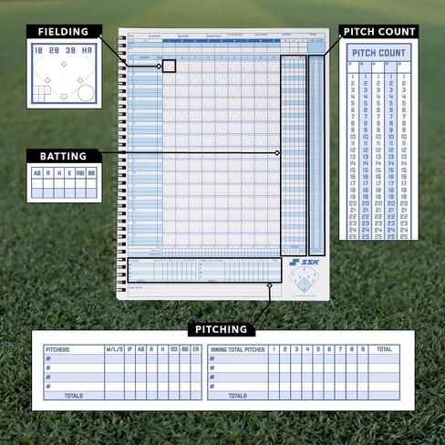 SSK 50 Game Official Scorebook Baseball + Softball – Premium Cover Score Keeping Book – 15 Player - Home + Away Team – 9.25"x12" in Saudi Arabia