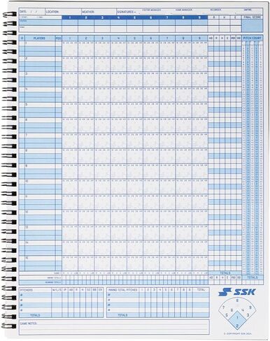 SSK 50 Game Official Scorebook Baseball + Softball – Premium Cover Score Keeping Book – 15 Player - Home + Away Team – 9.25"x12" in Saudi Arabia