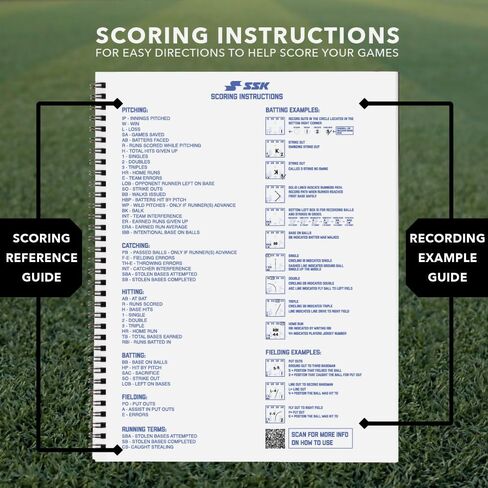 SSK 50 Game Official Scorebook Baseball + Softball – Premium Cover Score Keeping Book – 15 Player - Home + Away Team – 9.25"x12" in Saudi Arabia