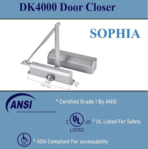 Sophia Door أقرب تجاري DK4000 DK4000 الأوتوماتيكي الباب القابل للتعديل 1-6 ، الصف الأول مفصل الباب الهيدروليكي التلقائي أقرب إلى مناطق حركة المرور المتوسطة - ADA متوافقة و UL المدرجة ، الفضة in Saudi Arabia