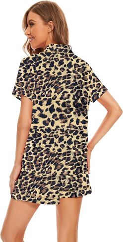 QLVKYW Women's Silk Pajamas Satin Pj Set Button Down Sleepwear Short Sleeve Tops and Shorts 2-Piece Loungewear in Kuwait