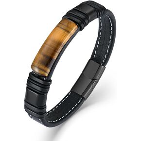 Mens Tiger Eye Bracelets Microfiber Leather Cuff Bracelet for Men Gifts on Father's Day Christmas Anniversary Birthday in Kuwait
