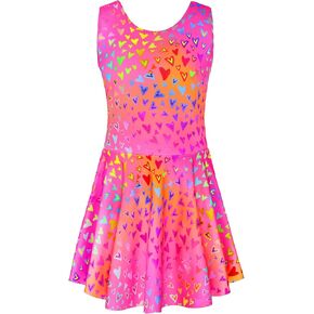 الفتيات السباحة الحجم من 10 إلى 12 سنة قطعة واحدة تجزئة بدلة الاستحمام قوس قزح قلب الصيف فستان الصيف in Kuwait