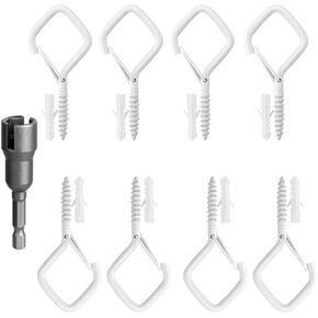 20pack White Screw-in Hooks Wall Ceiling for Outdoor String Lights, Safety Buckle Design Cup Eye Hook Q-Hanger for Hanging Patio Light, Plants, Bird-Nest, Rope, Wind Chimes, 1 Wing Nut Driver in Kuwait