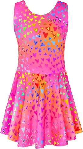 الفتيات السباحة الحجم من 10 إلى 12 سنة قطعة واحدة تجزئة بدلة الاستحمام قوس قزح قلب الصيف فستان الصيف in Kuwait