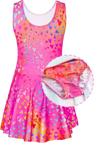 الفتيات السباحة الحجم من 10 إلى 12 سنة قطعة واحدة تجزئة بدلة الاستحمام قوس قزح قلب الصيف فستان الصيف in Kuwait