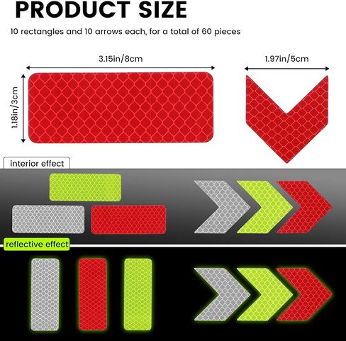 60 Pcs Reflective Stickers, Reflective Tape Outdoor Waterproof Warning Reflective Strips Safety Reflective Tape for Car Bike Mailbox Helmet Trailers (Rectangle and Arrow) in Saudi Arabia