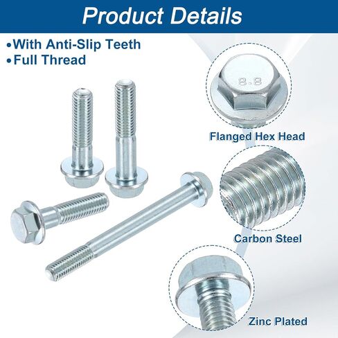 uxcell 5pcs m8-1.25 × 110 مم متري شفة سداسي سداسي الترباس الجزئي thread din 6921 مسامير مسدس مسدس الكربون مصنوع من الزنك ملون ملون in Saudi Arabia