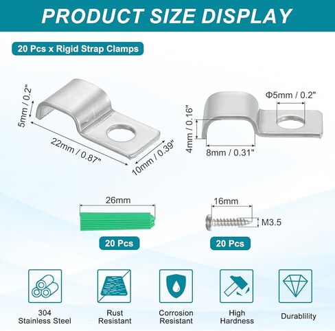 MECCANIXITY 20Pack Rigid Pipe Strap Fit for 6x12mm Strip/Cable, Stainless Steel U Shape Cable Strap Clamp with 1 Hole for Conduit, Wire, Cord, Pipe Fixing in Saudi Arabia