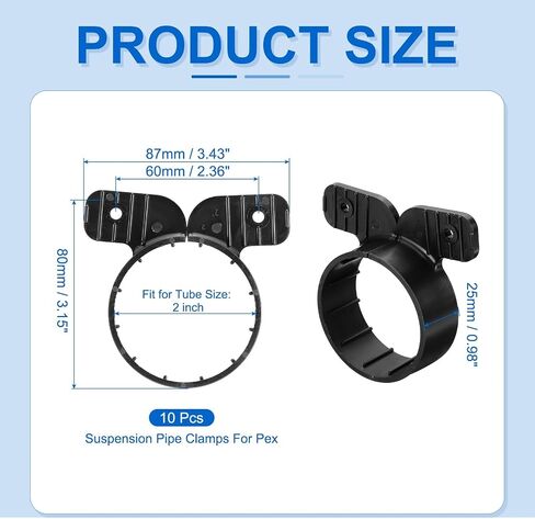 PATIKIL Suspension Pipe Clamps 2 Inch, 10 Pack Butterfly Style Tubing Supports for Pex Copper CPVC Pipe, Black in Saudi Arabia