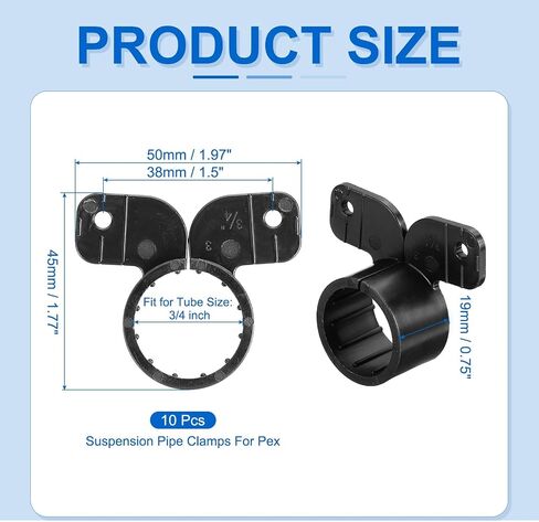 PATIKIL Suspension Pipe Clamps 2 Inch, 10 Pack Butterfly Style Tubing Supports for Pex Copper CPVC Pipe, Black in Saudi Arabia